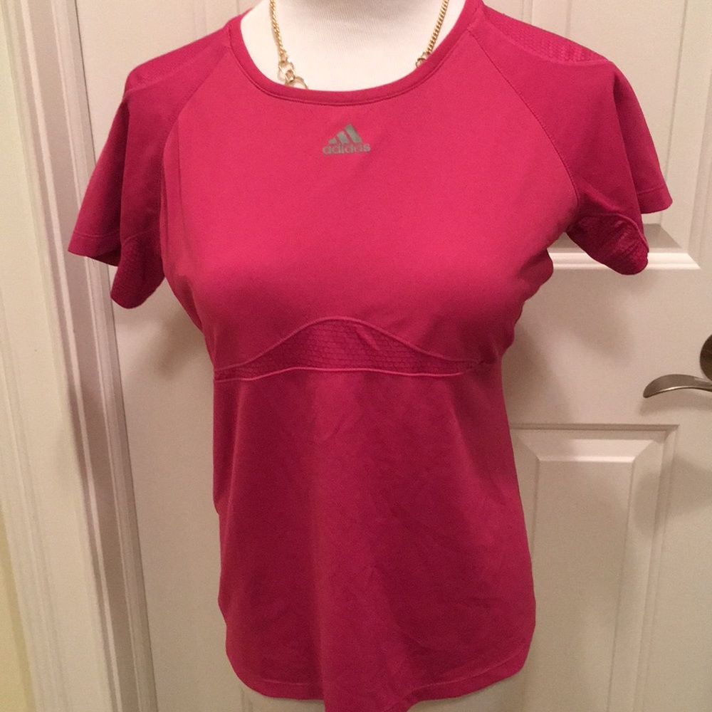 Adidas Raspberry Short Sleeved Work Out Shirt